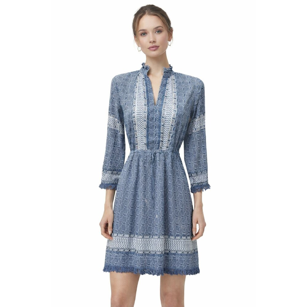 Lola Australia Women’s Midi Cotton Batik Print Dress Blue White Boho Beach Small